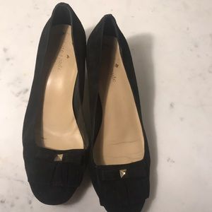 kate spade Black Suede Low Heel Pumps with Gold Stud Accent